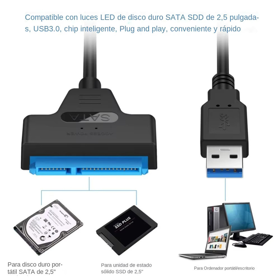 VORILYNEX SATA zu USB 3.0 Adapterkabel für 2,5 Zoll HDD/SSD, Externer Festplattenkonverter mit UASP-Unterstützung und USB-C, Schwarz, Länge: 30 cm - Bild 3