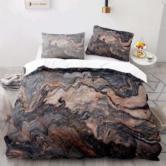 Bettwäsche-Set mit abstraktem Marmormuster von Binchi Outdoor Product in Weiß, Gold und Grau, Material Polyester, Breite: 260 cm, Höhe: 220 cm - Bild 1