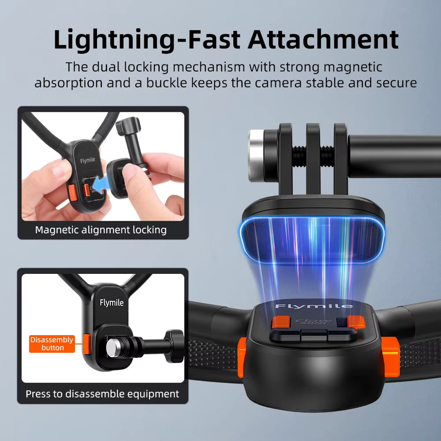 Flymile Magnetische Nacken- und Brusthalterung in Schwarz für DJI Pocket 4, Action 6, Insta360 Ace Pro 2 und GoPro mit Schnellverschluss - Bild 2