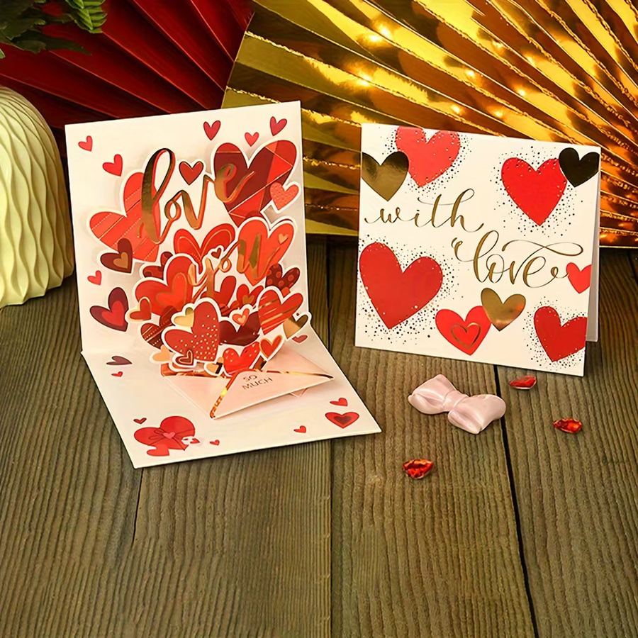 3D-Popup-Karte mit herzförmigem Bärenmotiv in Rosa und Rot mit Goldfolienprägung - Bild 2