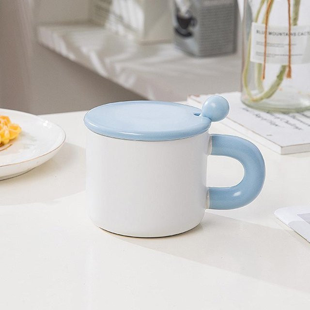 Kreative Cartoon-Keramiktasse von Yiran Furniture mit Tier-Design, Deckel und Löffel, Mehrfarbig, 400 ml - Bild 1