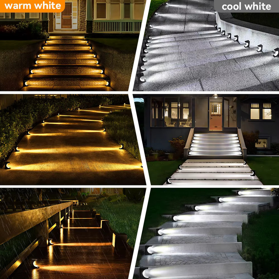 Burhui Solar Treppenleuchten Outdoor LED mit IP65 Wasserdichtigkeit und Dämmerungssensor, Warmweiß, Schwarz - Bild 6