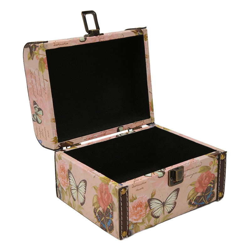 Neoglint Schatztruhe Box mit Schmetterlingsmuster in Rosa und Beige aus Holz und PU Leder - Bild 8