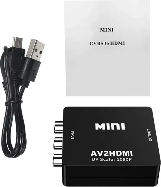 RCA zu HDMI Konverter AV zu HDMI Adapter für 1080P Full HD in Schwarz mit USB-Ladekabel unterstützt PAL und NTSC - Bild 1