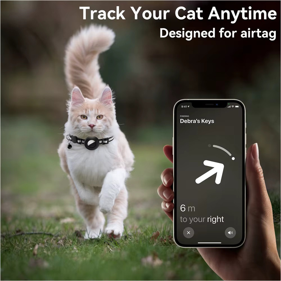Reflektierendes Katzenhalsband mit verstecktem Halter für Apple AirTag GPS Tracker in Schwarz - Bild 4