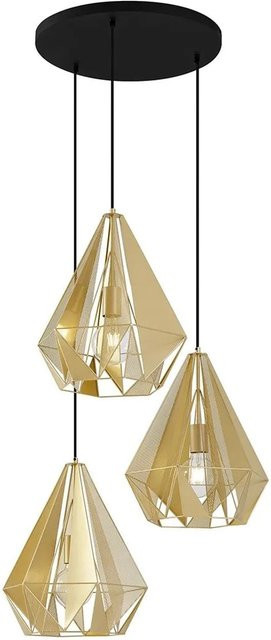 QAZQA Industrielle Hängelampe Gold aus Stahl mit 3 Flammig, dimmbar und höhenverstellbar, Fassung E27 - Bild 1