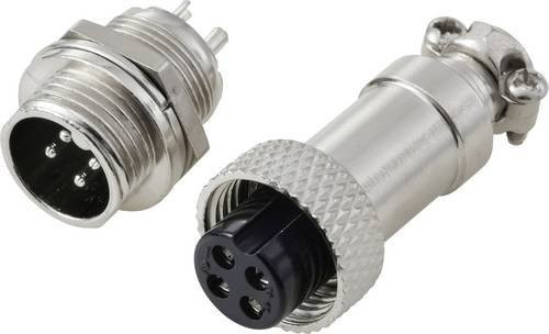 TRU Components GX12 Rundsteckverbinder Set mit Stecker und Buchsenkontakt, 4-polig, Farbe: Silber - Bild 1