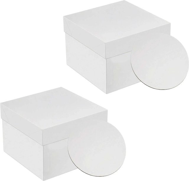 Relaxdays Tortenboxen aus Karton in Weiß, 2er Set mit Tortenboards, B/T/H: 30 x 30 x 30 cm - Bild 1