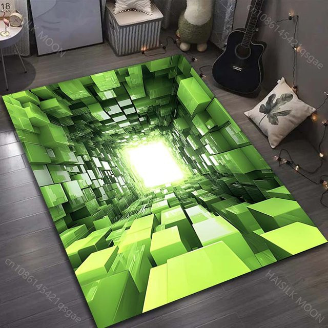 UQIDEHOME Teppich mit 3D Grüner Würfel Weltraumdruck, Farbe: Grün, B/T: 60 x 40 cm - Bild 1