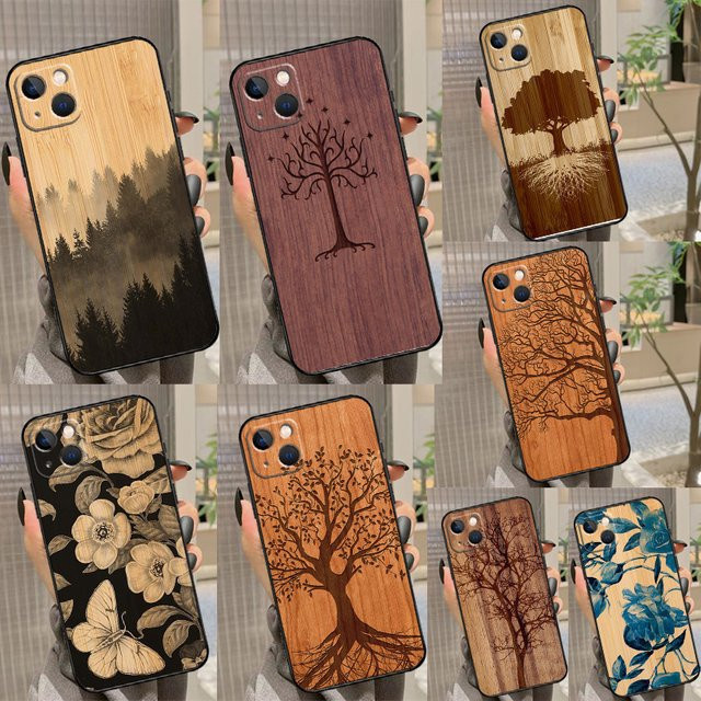 Baumblume Handyhülle aus Bambusholz in Braun für iPhone 11 bis iPhone 17 Pro Max stoßfeste Abdeckung - Bild 1