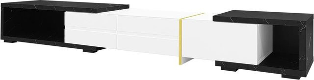 okwish TV Schrank in Marmoroptik mit drehbarem Stauraum, Schwarz Weiß Gold, B/H/T: 260 x 40 x 30 cm - Bild 1
