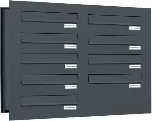 AL Briefkasten für 9 Parteien, Wandmontage, Grau, B/H/T: 76,8 x 57,5 x 48 cm - Bild 1