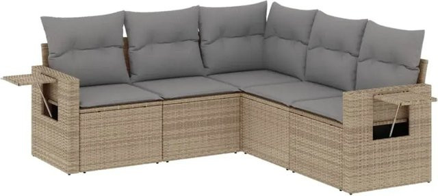 vidaXL 5-teilige Garten-Sofagarnitur in L-Form aus Poly-Rattan mit Kissen in Beige-Grau - Bild 1