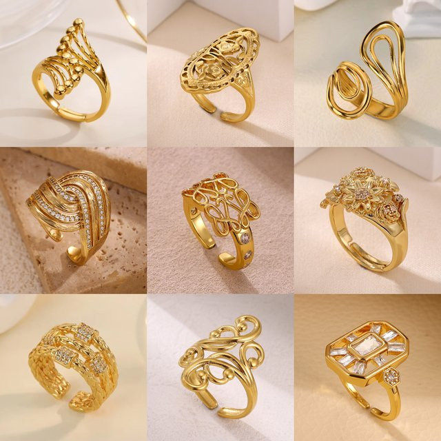 ETCAVCE Ring, geometrische Ranken, Zirkonia, Goldfarben, Damen - Bild 1