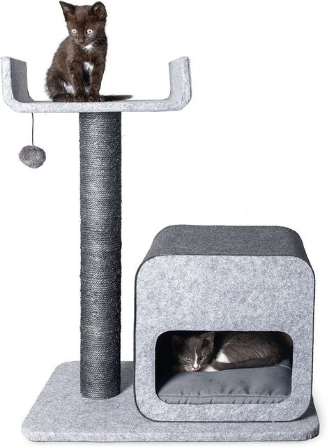 Karlie Kratzbaum Flavie in Grau mit Höhle und integriertem Spielzeug aus Filz und Sisal, B/T/H: 60 x 40 x 77 cm - Bild 1