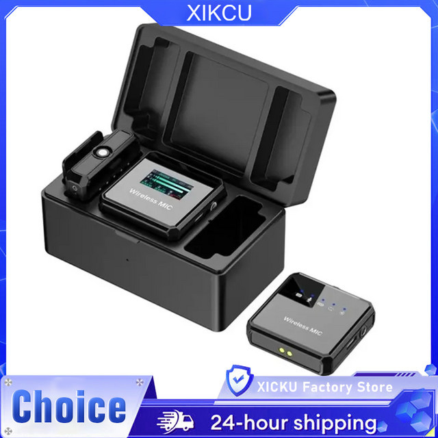 XIKCU Kabelloses 1-zu-2 Lavaliermikrofon mit intelligenter Ladestation, 2,4G Digitalanzeige und Geräuschunterdrückung in Schwarz - Bild 1