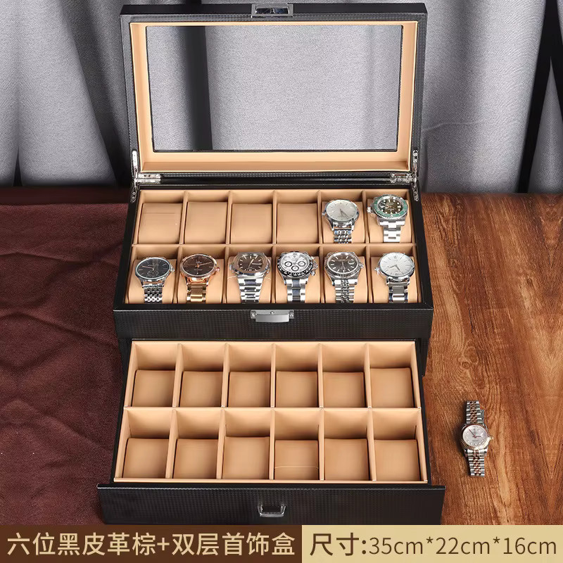UOSU Uhrenbox, 2-stöckig, rustikal braun, Uhrenvitrine mit Glasfenster, Unisex - Bild 2
