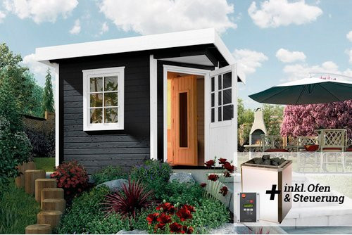 WEKA Saunahaus SALO Sparset mit 7,5 kW Ofen in Anthrazit, B/H/T: 338 x 237 x 338 cm - Bild 1