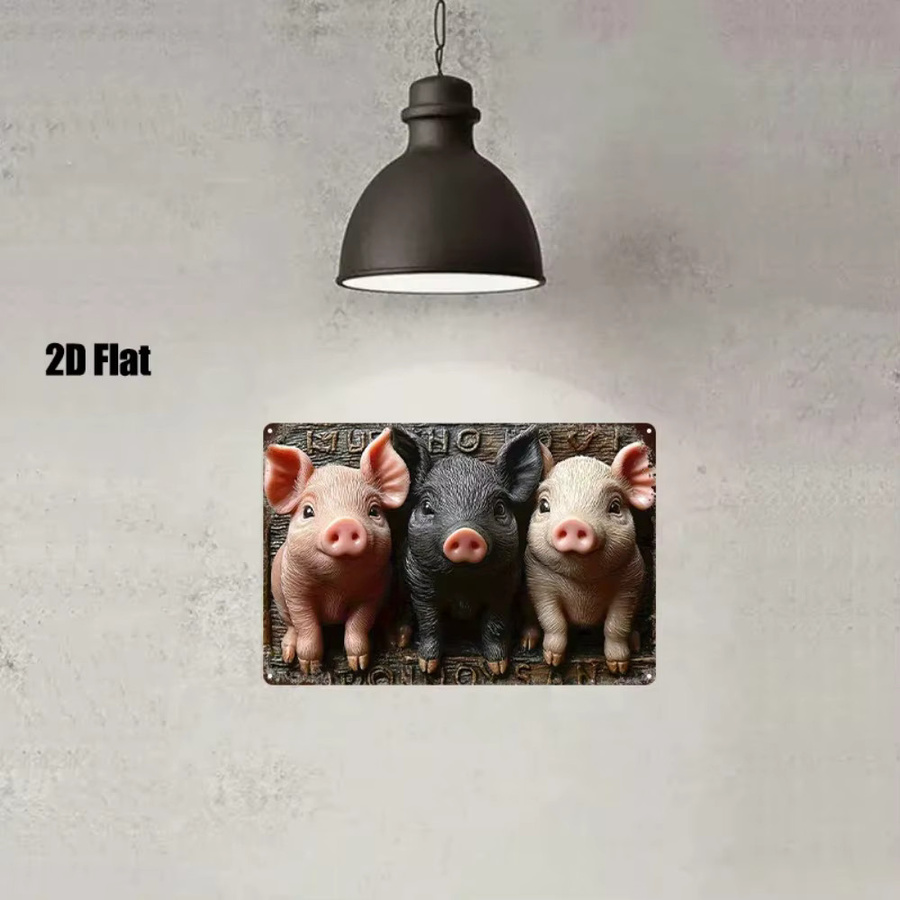 CIFBUY Metall-Wandkunst Drei Kleine Schweinchen im Bauernhaus-Stil, Rustikales Metallschild in Mehrfarben, Breite: 20,32 cm, Höhe: 20,32 cm, Tiefe: 0,3 cm - Bild 3