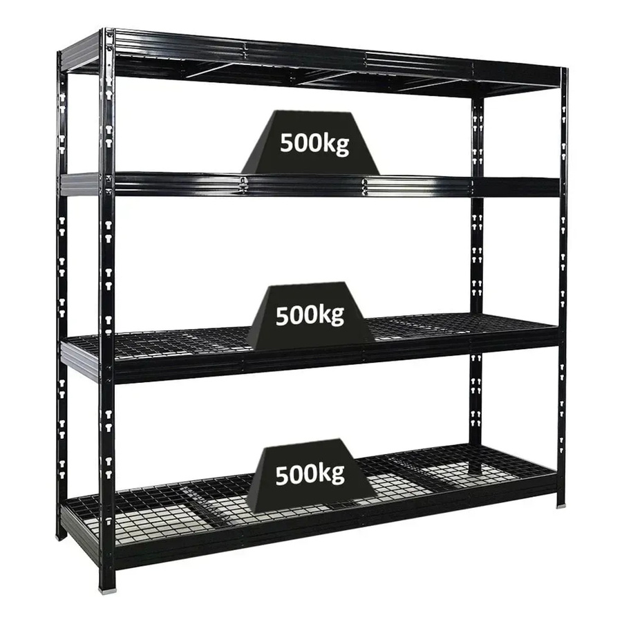 PROREGAL Rhino Profi Schwerlastregal mit 4 Gitterrost-Ebenen, Stecksystem, Schwarz, H 180 cm x B 200 cm x T 60 cm - Bild 2