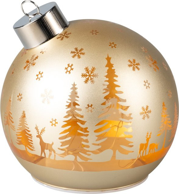 Viva Domo LED-Weihnachtskugel aus Glas in Gold mit floralem Design und Schneeflocken-Motiv - Bild 1