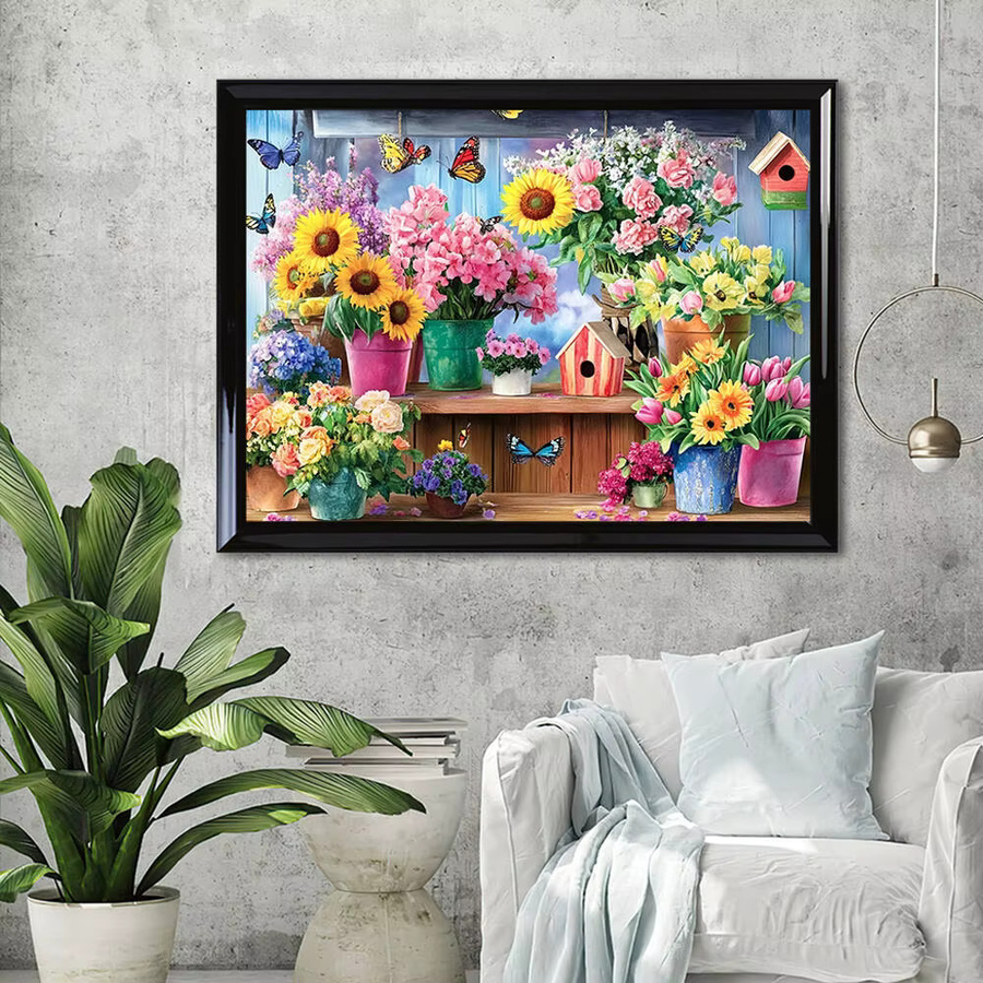 HUACAN DIY Diamant Mosaik Set mit Blumen, Schmetterling und Tieren, runde Wanddekoration in Multicolour, B/H: 30 x 20 cm - Bild 2