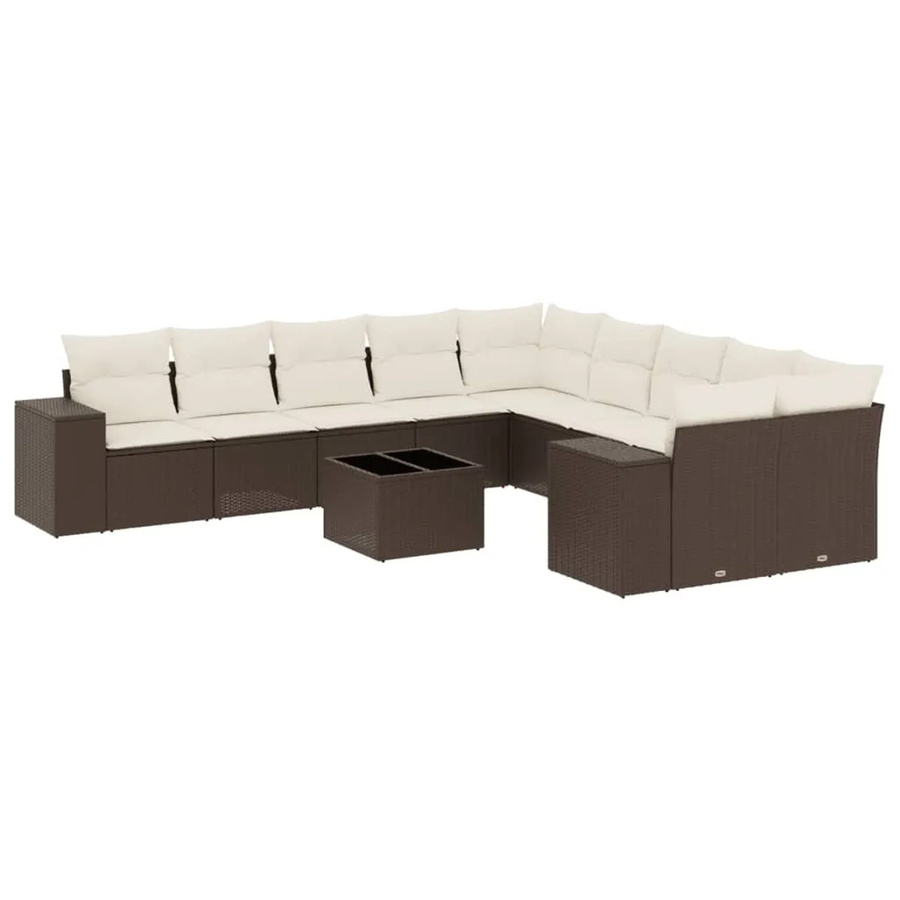 vidaXL 11-tlg. Garten-Sofagarnitur in L-Form aus braunem Polyrattan mit UV-beständigen Kissen und Metallrahmen - Bild 2