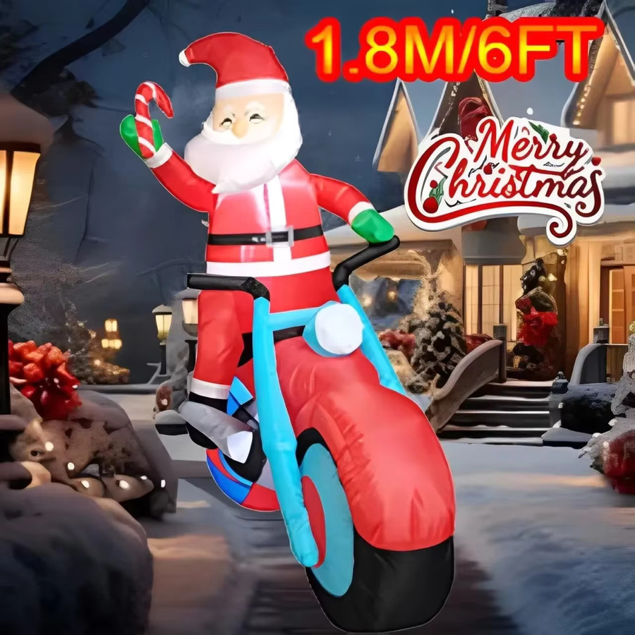 Aufblasbares Weihnachtsornament Santa auf Motorrad mit integrierten LED-Leuchten von CatXaa, Multicolor, Höhe: 180 cm - Bild 3