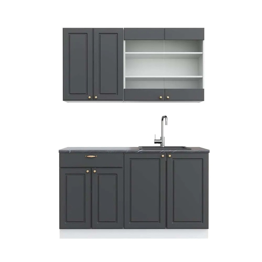 Vicco Fame-Line Singleküche modern in Anthrazit-Gold/Weiß mit Soft-Close-Türen, Breite: 140 cm - Bild 2