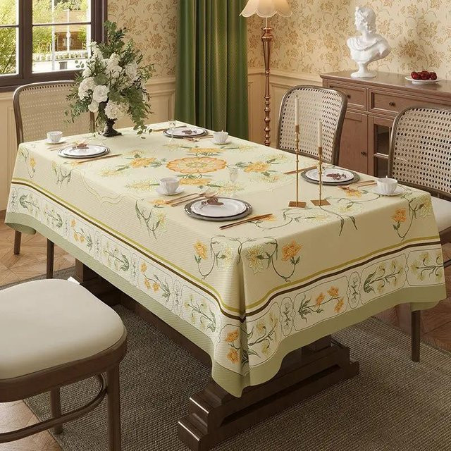 Wasserdichte Tischdecke Super Six im amerikanischen Pastoralstil mit floralem Muster, beige, B/B: 140 x 200 cm - Bild 1