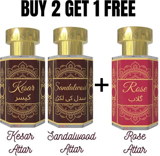 Heroot Parfümöle Kesar Attar, Sandelholz Attar, Rosen Attar, 3 x 6 ml, Unisex - Bild 1
