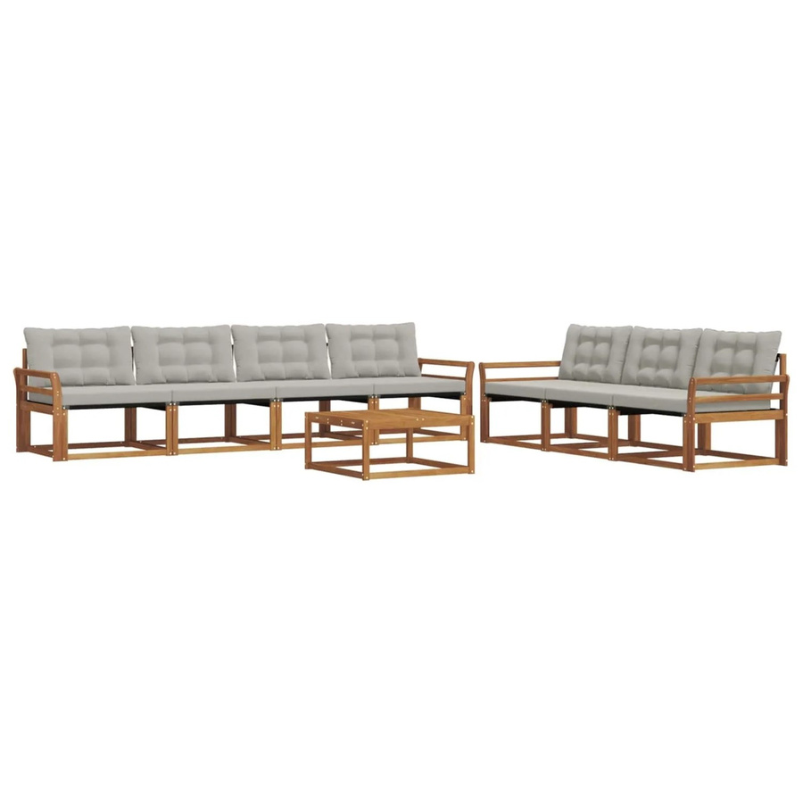 vidaXL Outdoor-Sofagarnitur 8-teilig in U-Form aus Akazienholz und Textilene mit Kissen, Grau und Natur - Bild 2