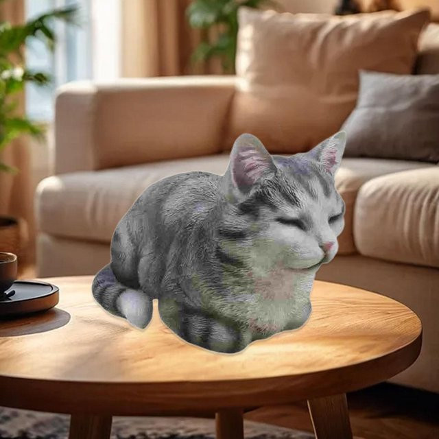Dekorative Schlafende Katze Statue von Dewdroop in Grau als kompakte Tier Skulptur aus Harz - Bild 1