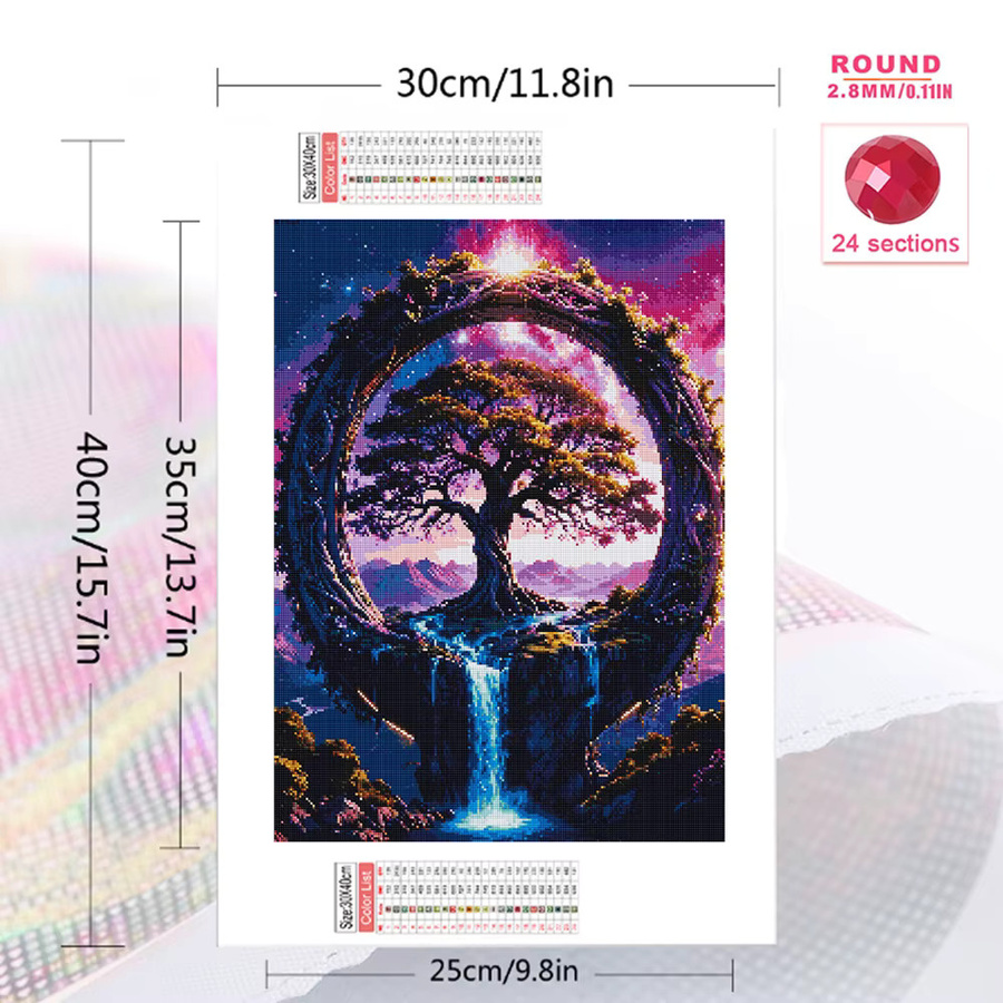 Evershine Diamant-Mosaik Landschaft Strass-Stickerei Baum und Wasserfall als quadratisches Gemälde in Multicolour, B/H: 30,0 x 20,0 cm - Bild 2