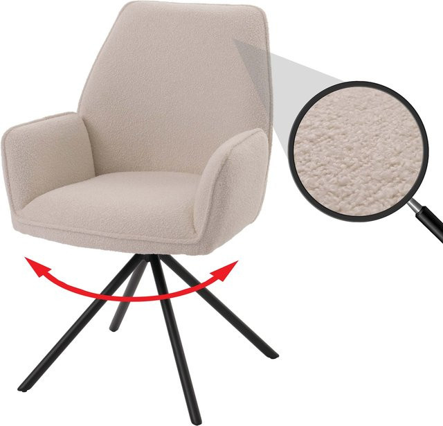 MCW Esszimmerstuhl G67 mit Armlehnen aus Bouclé in Creme/Beige mit Auto-Return-Funktion - Bild 1