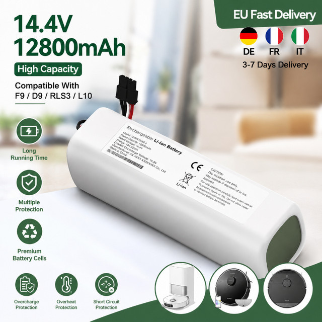 Ersatzakku kompatibel mit Dreame Roboter-Staubsaugern F9 D9 L10 Pro Plus RLS3 RLS5 RLS5L RLS5D, Hochkapazitäts-Lithium-Ionen-Akku-Pack P2008-4S2P-MMBK mit 12800mAh und 14,4V - Bild 1