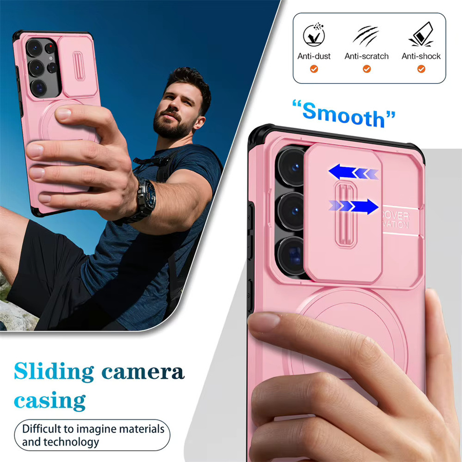 Magnetische Schutzhülle für Samsung Galaxy S26 S25 S24 S23 A57 A56 A55 A37 A17 A16 A15 5G mit Schiebe-Kameraschutz und Ständer in Pink oder Purple - Bild 3