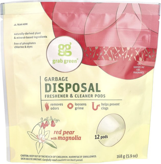 Grab Green Lebensmittelabfallentsorgung Erfrischer und Reiniger Rote Birne mit Magnolie, 12 Stück, 168 g, pink - Bild 1