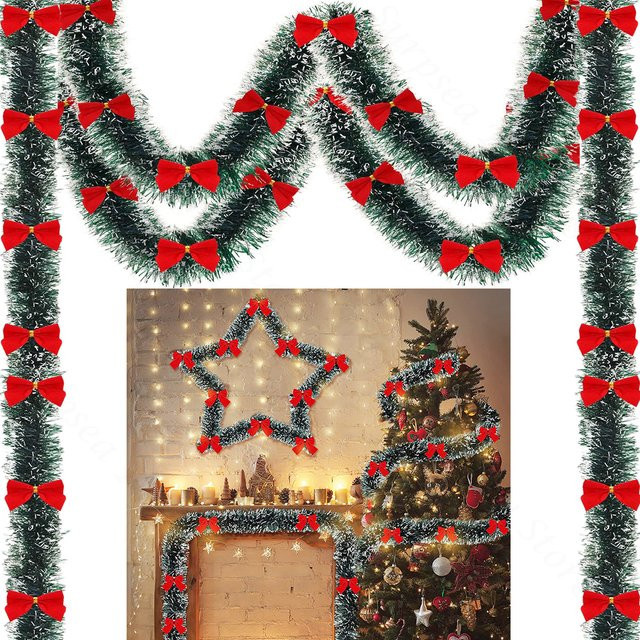 Surpsea Weihnachts-Hängegirlande mit Schleife in Grün, 2er-Pack, Länge: 198 cm - Bild 1