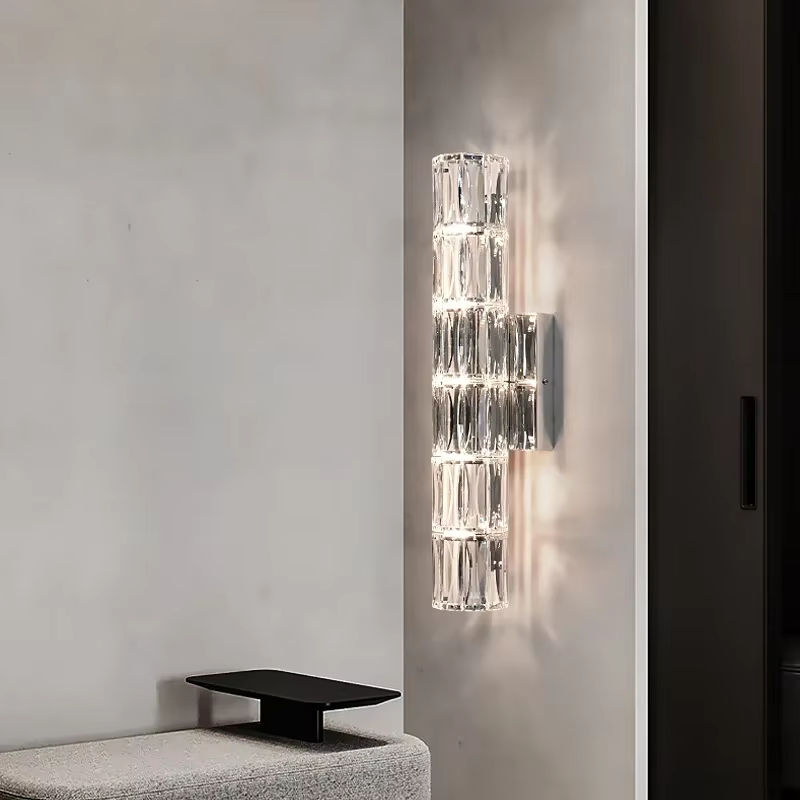 JIANKEXING Nordische Wandleuchte aus Edelstahl und Kristall mit verstellbarer LED-Lichtquelle in Silber und Transparent für Wohnzimmer, Esszimmer, Schlafzimmer, Flur und Treppe - Bild 2