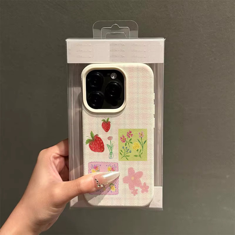 Handyhülle mit Erdbeerkaromuster für Apple iPhone 17, 16, 15 Pro, Pro Max, Plus in Beige und Multicolour - Bild 2