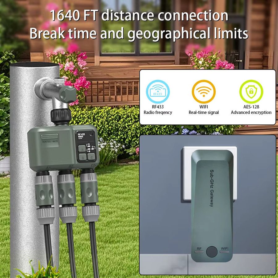 BAIHUAN WLAN Smart Garten-Sprinkler-Wassertimer mit 3-Wege-Regenverzögerung und Filter, programmierbarer automatischer Bewässerungscontroller für Tuya, Grau - Bild 2