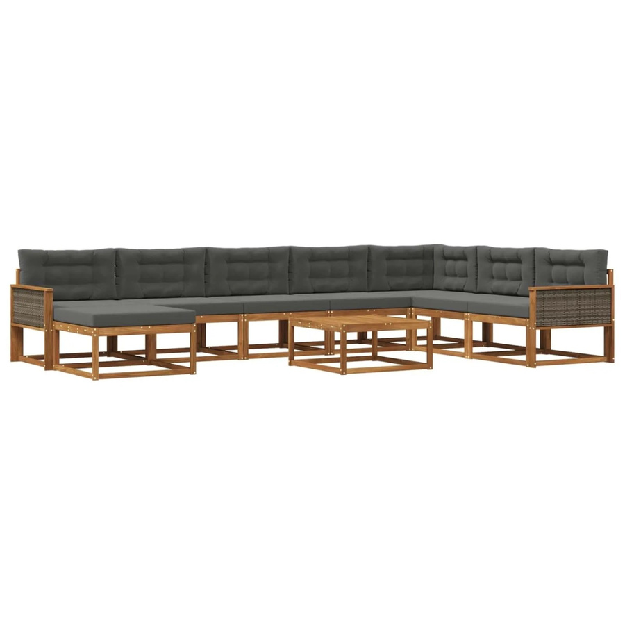 vidaXL Outdoor-Sofagarnitur aus Akazienholz mit 9 Kissen in Natur und Anthrazit - Bild 2