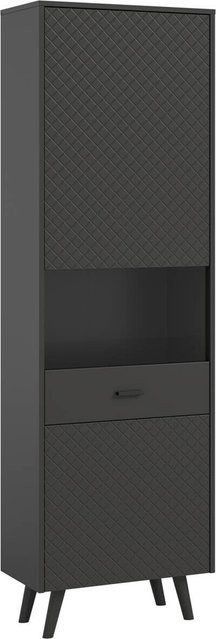 Vitrinenschrank LINEA von xonox.home in Grau und Schwarz mit Glastüren, B/H/T: 58 x 195 x 37 cm - Bild 1