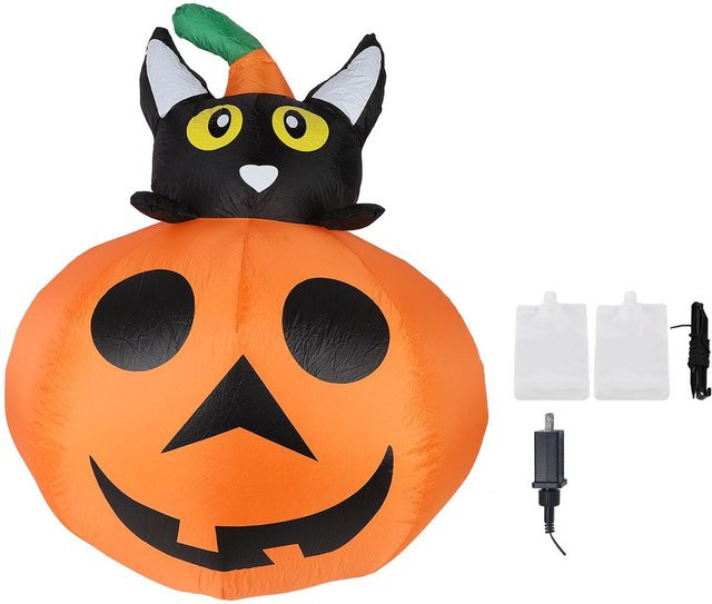 KONNWEI Aufblasbare Halloween-Kürbisdekoration in Orange und Schwarz mit LED-Beleuchtung, wasserabweisend aus Polyester - Bild 1