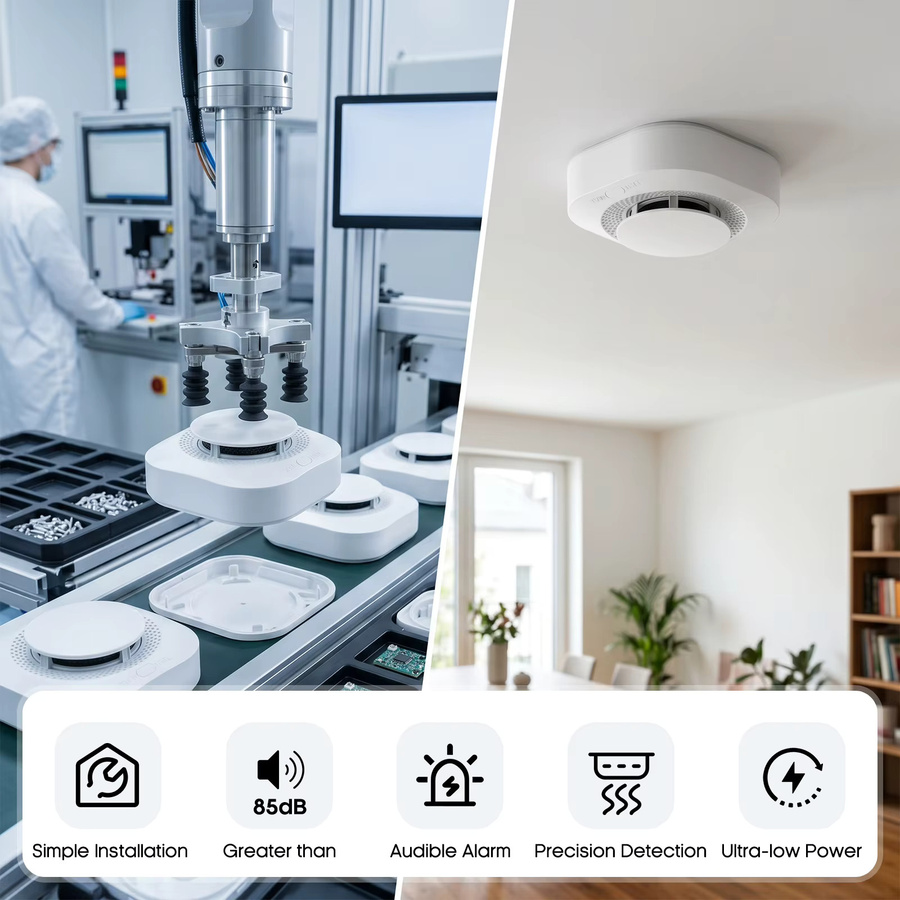 Tuya Zigbee Rauchmelder mit 360 Grad Erkennung und App-Alarm in Weiß - Bild 3