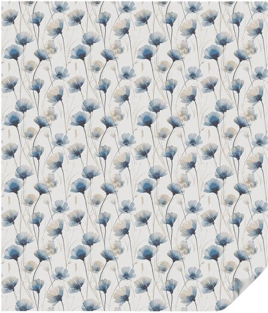 Tulup Fensterfolie mit blauem Blumenmotiv als selbstklebender Sichtschutz, Weiß, B: 100 cm, H: 116 cm - Bild 1