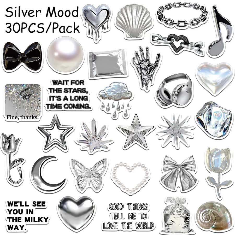 30 Stück Silber Ästhetische Cartoon Aufkleber für DIY Dekoration von Telefon, Sammelalbum und Koffer - Bild 4