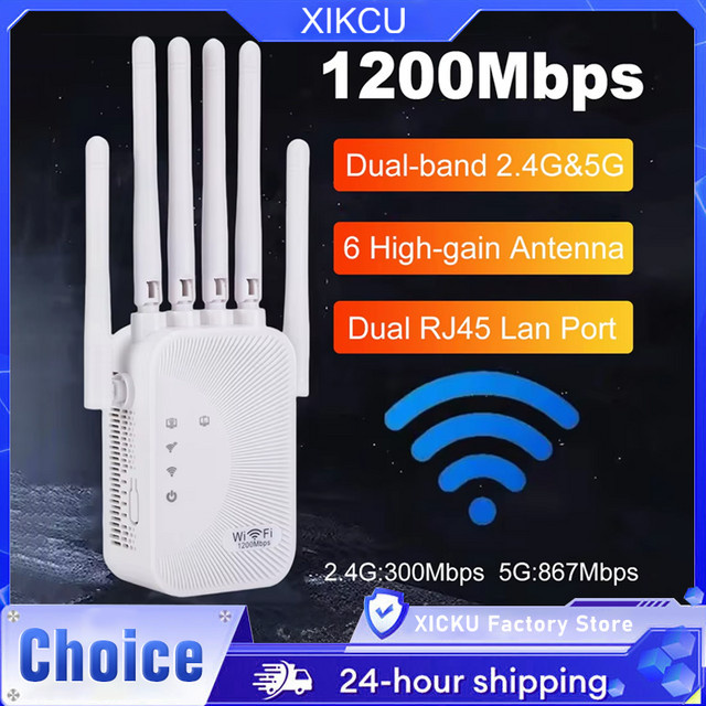 XIKCU Dual-Band Wi-Fi Repeater 1200Mbps WLAN Verstärker in Weiß - Bild 1