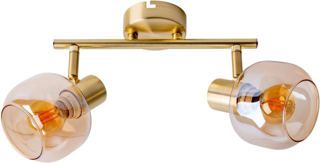 Näve Libby 2-flammige Spot-Deckenleuchte in Gold mit bernsteinfarbenem Glas und Messingoptik, B/H/T: 40 x 20 x 10 cm, E14 - Bild 1